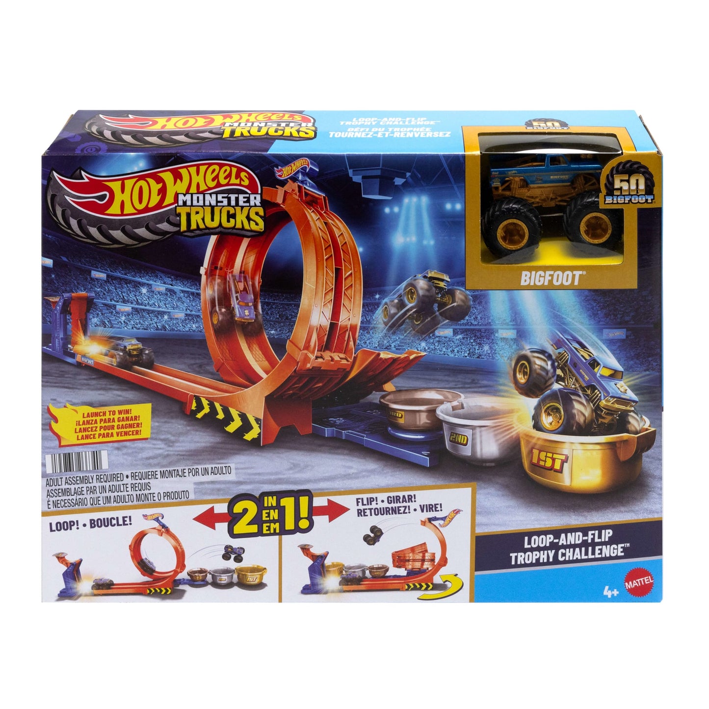 Hot Wheels Monster Trucks Loop-And-Flip Trophy Challenge Playset & Die-Cast Bigfoot Toy Truck