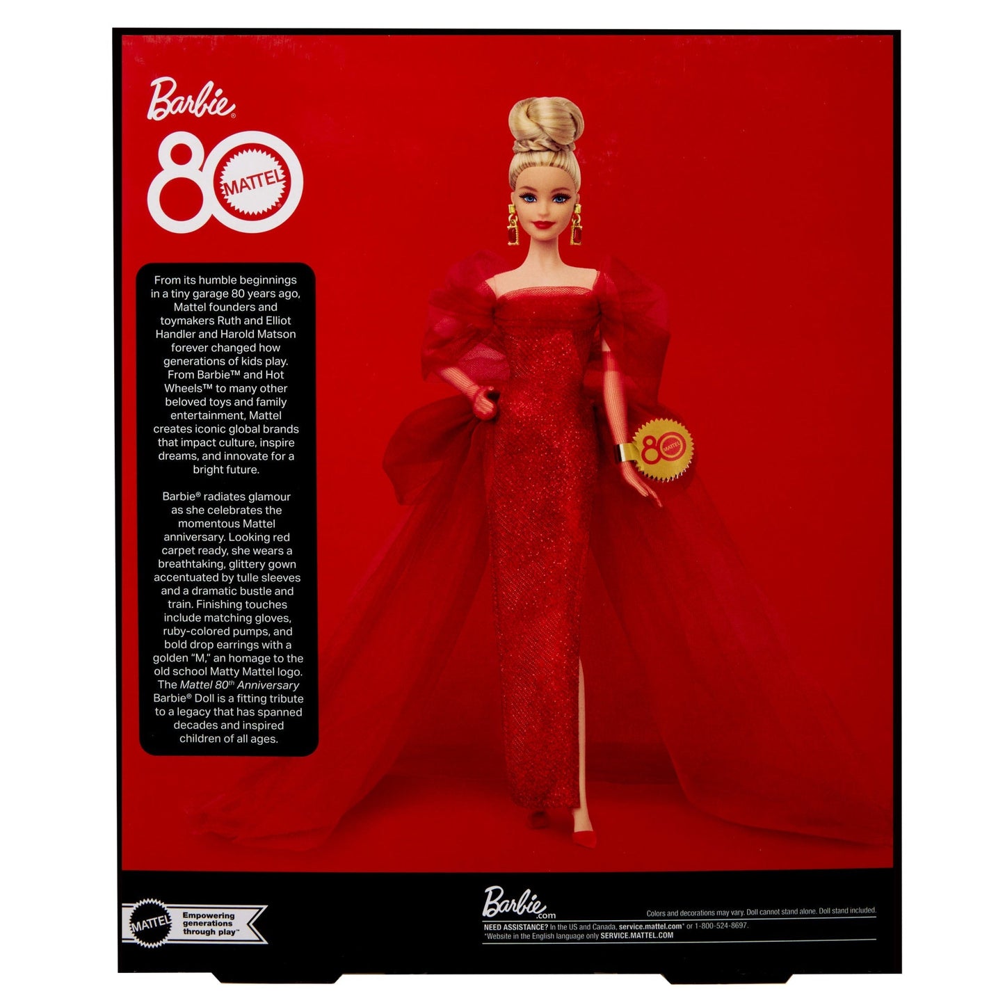 Barbie Signature Collectible Doll For Mattel 80th Anniversary, Glittery Red Tulle Gown, Blonde Hair