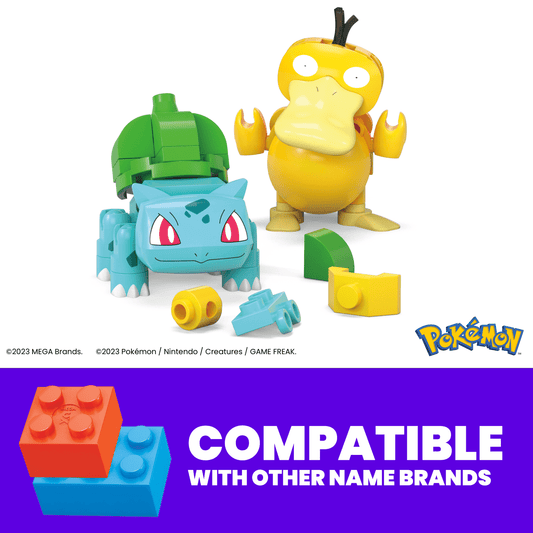 MEGA Pokémon Bulbasaur & Psyduck Building Toy Kit, 2 Action Figures (63 Pieces) For Kids