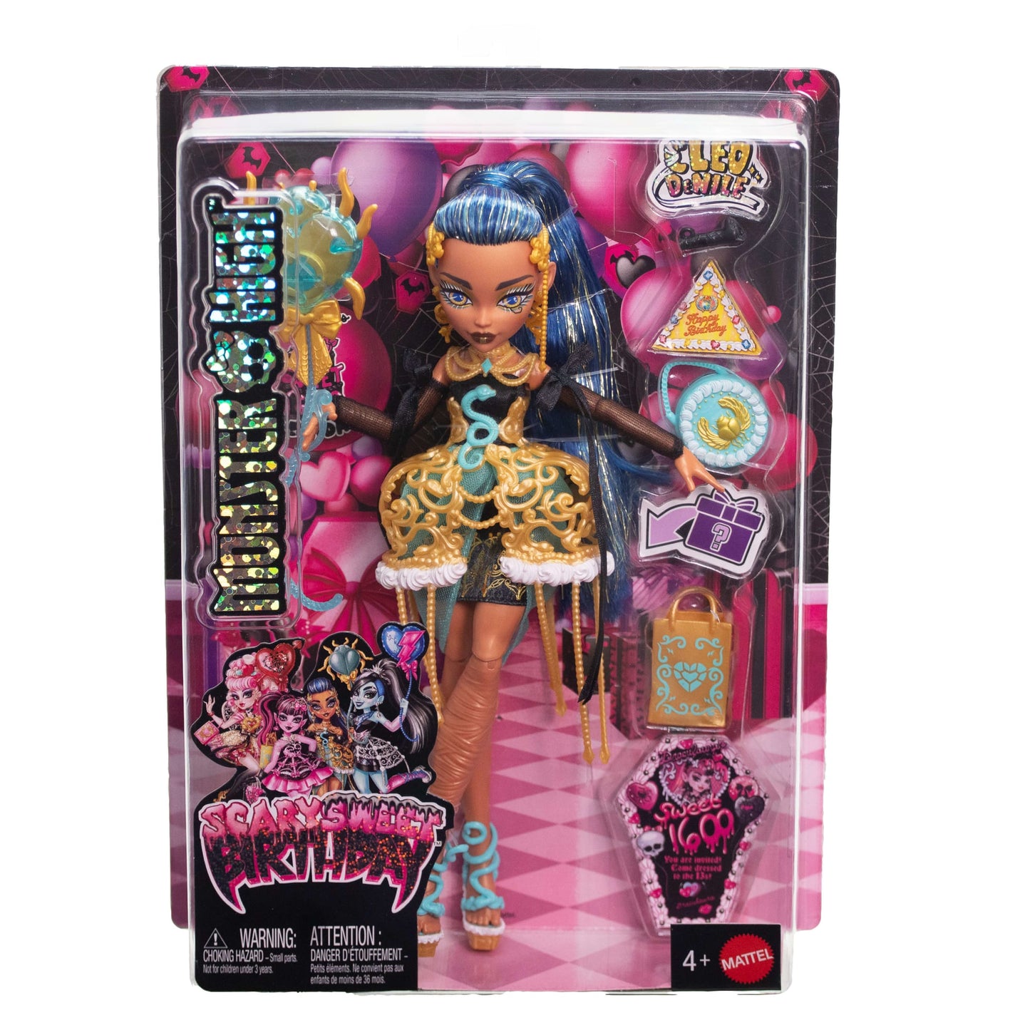 Monster High Scary Sweet Birthday Cleo De Nile Doll in Party Dress With Balloon & Gift