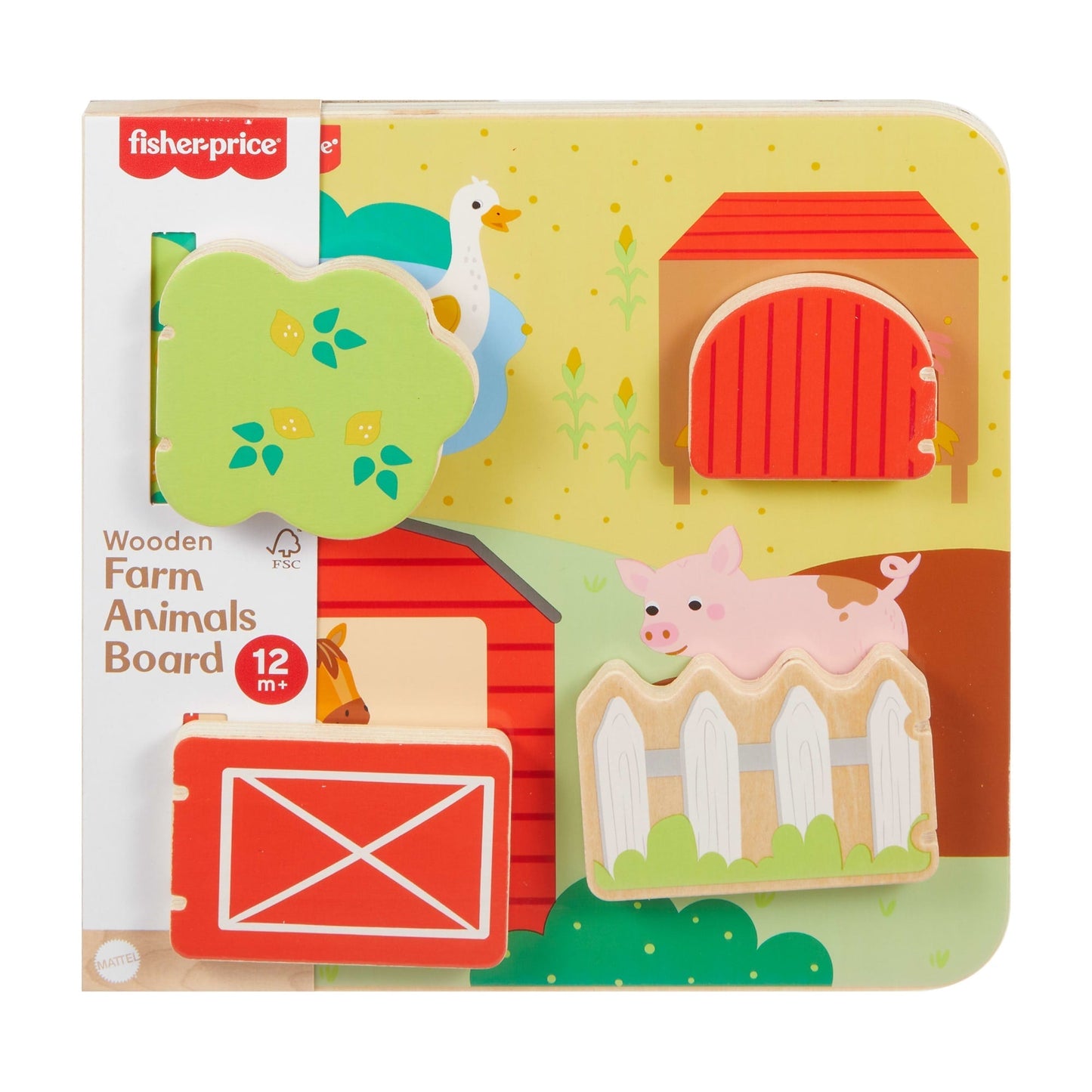 Fisher-Price Wooden Farm Animal Board Busy Activity Toy For Baby & Toddler, 1 Wood Piece