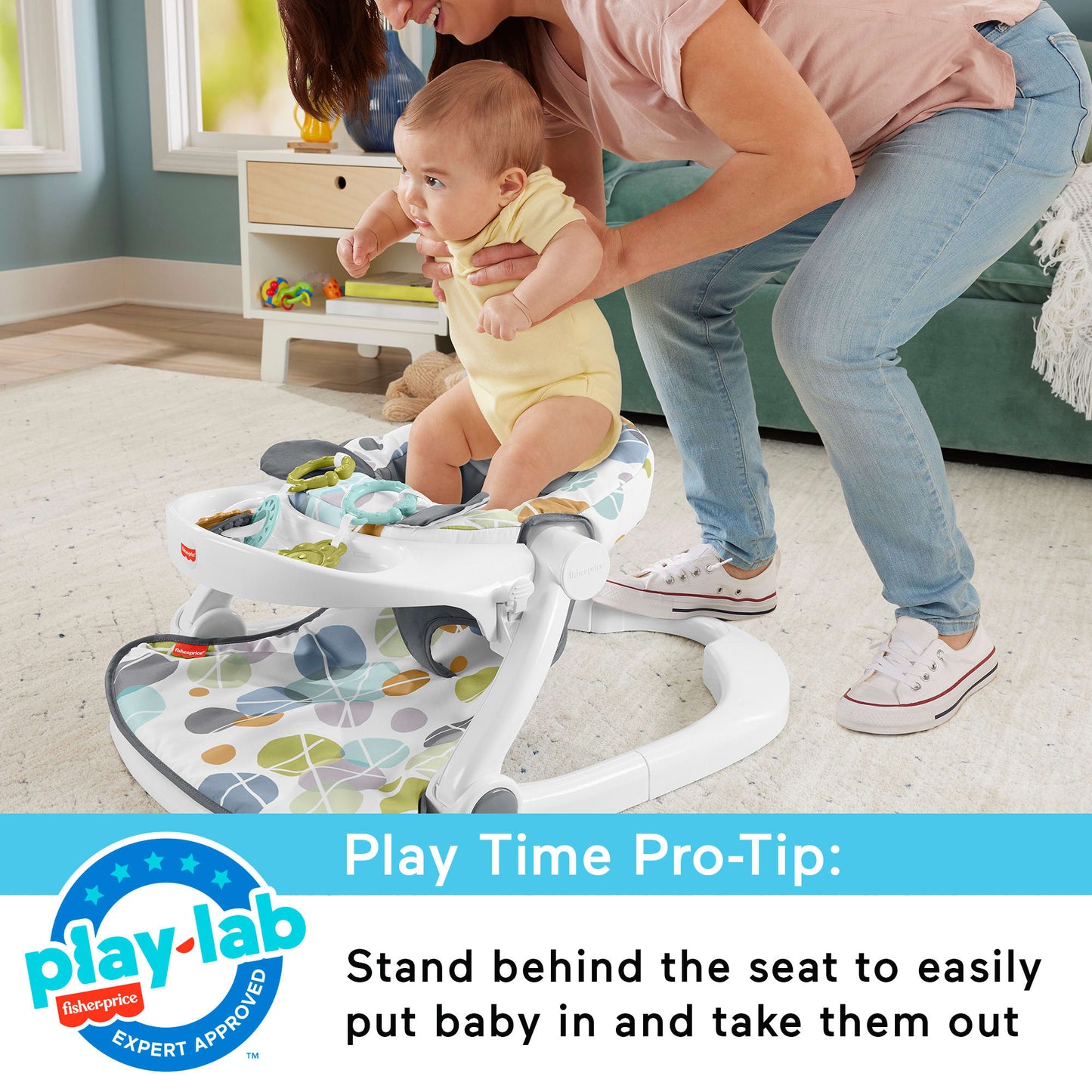 Fisher-Price Sit-Me-Up Floor Seat With Tray, Portable Baby Chair With Toys, Cute Sloth