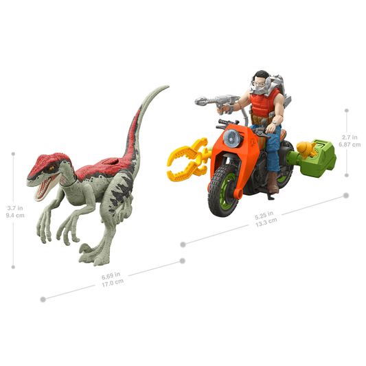 Jurassic Park ’93 Classic Dennis Nedry Action Figure, Motorcycle & Dinosaur Toy Set, 3.75-in Scale
