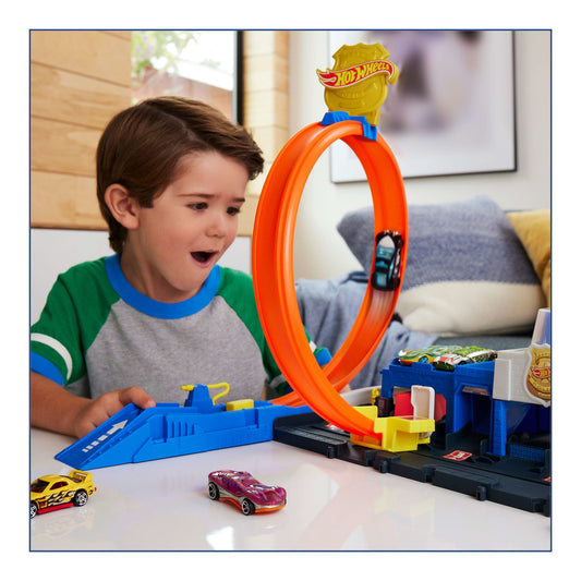 Hot Wheels City Super Police Station Playset With 1:64 Scale Police Toy Car & Adjustable Track Loop