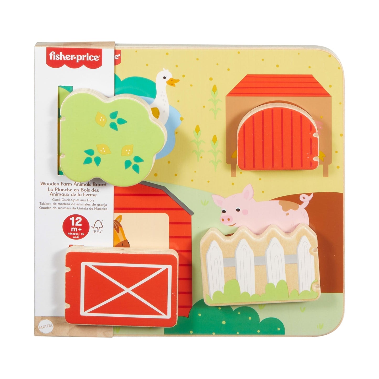 Fisher-Price Wooden Farm Animal Board Busy Activity Toy For Baby & Toddler, 1 Wood Piece