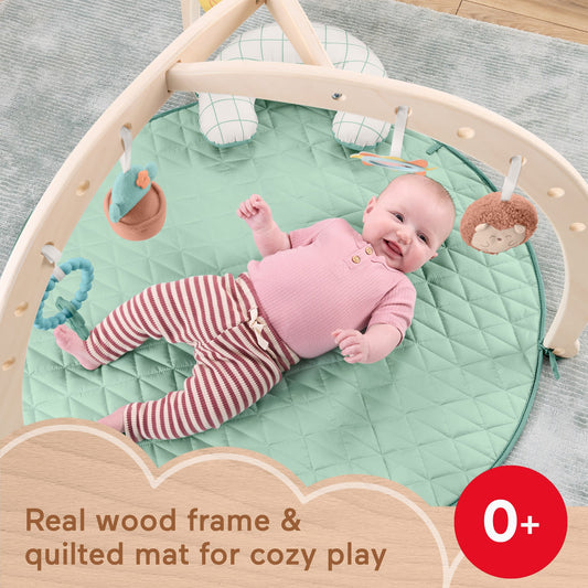 Fisher-Price Wood Baby Playmat Lay & Play Deluxe Activity Gym With Wooden Frame & Tummy Time Sensory Toys For Newborns 0+ Months