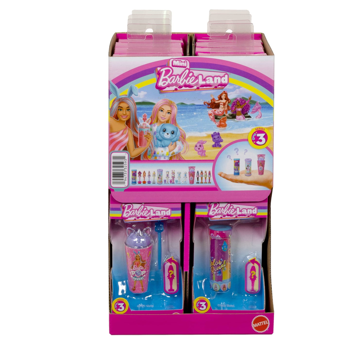 Barbie Mini Barbie Land Color Reveal Mermaid Dolls, 1.5-Inch Doll With Surprise Water Reveal , Series 3