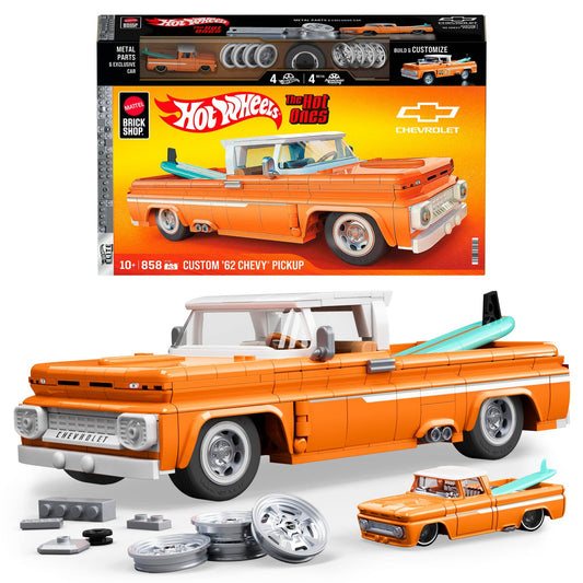 Mattel Brick Shop Hot Wheels Custom ’62 Chevy Pickup Building Toy Kit (858 Pieces), For Collectors