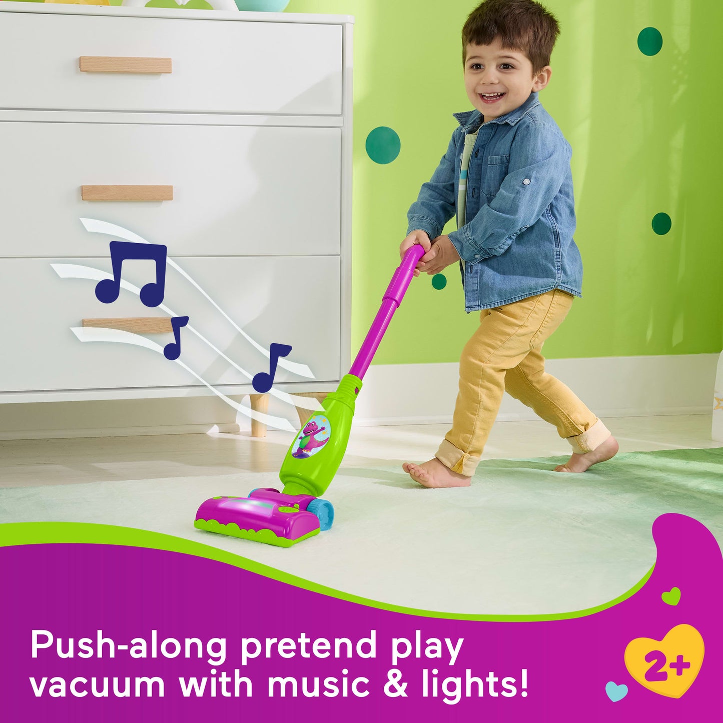 Fisher-Price Barney's World Clean Up Vacuum Electronic Toddler Toy With Lights, Music & Games