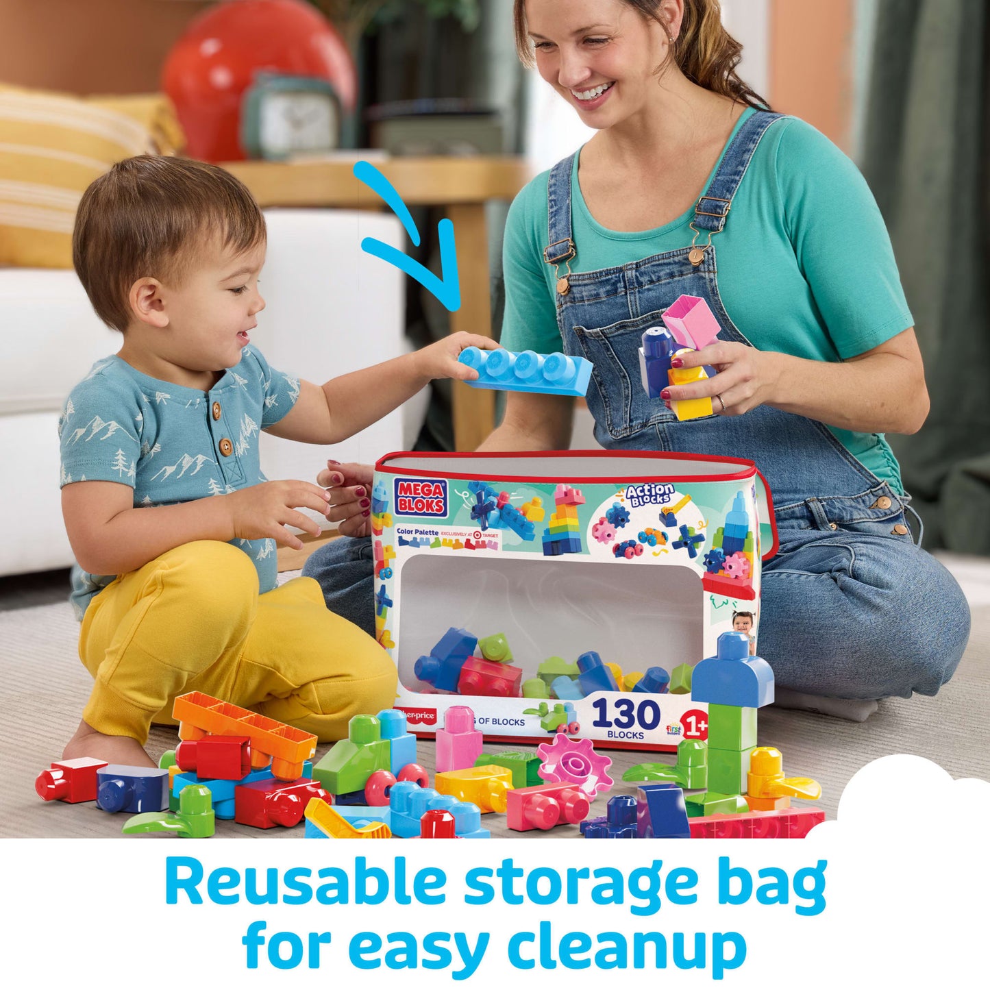 MEGA BLOKS First Builders Big Bag Of Blocks Toy Blocks With Storage Bag (130 Pieces) For Toddler