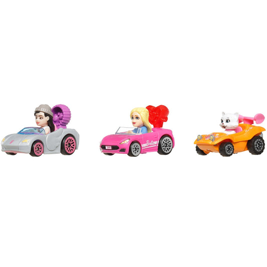 Hot Wheels Racerverse Barbie 3-Pack, Set Of 3 Die-Cast Toy Cars With Non-Removable Figures
