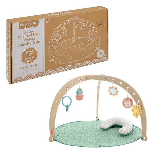 Fisher-Price Wooden Lay And Play Deluxe Activity Gym Baby Playmat With Developmental Toys