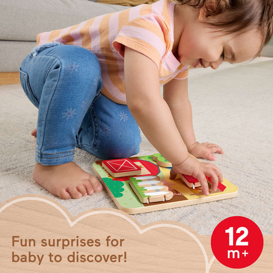 Fisher-Price Wooden Farm Animal Board Busy Activity Toy For Baby & Toddler, 1 Wood Piece