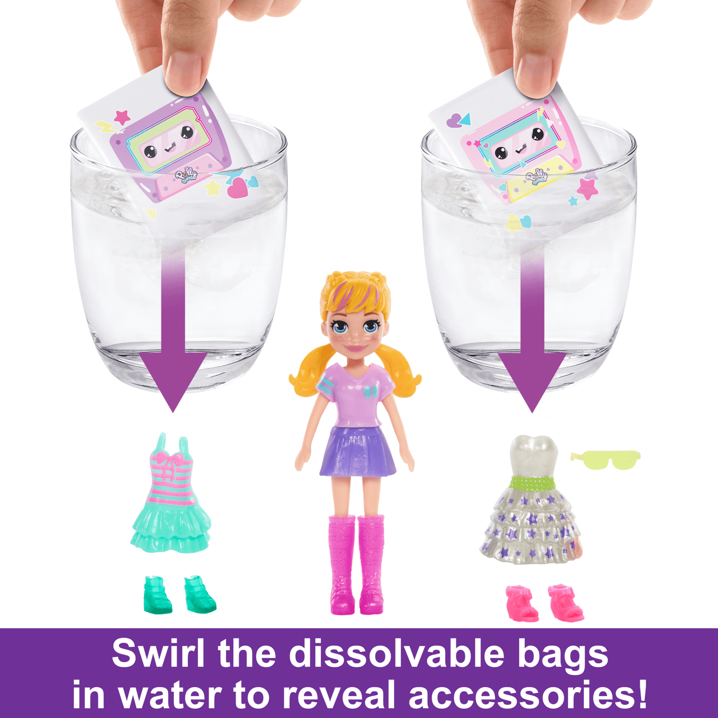 Polly Pocket Disco Dance Fashion Reveal Doll & Playset With Unboxing Surprises & Water Play