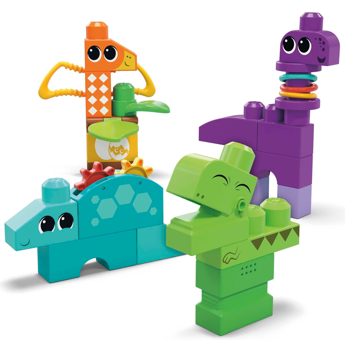 MEGA Bloks Squeak 'n Chomp Dinos Sensory Building Toys For Toddlers 1-3 (24 Pcs)