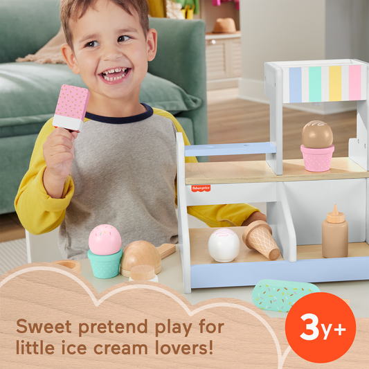Fisher-Price Wooden Ice Cream Shop Set For Preschool Pretend Play, 18 Wood Pieces
