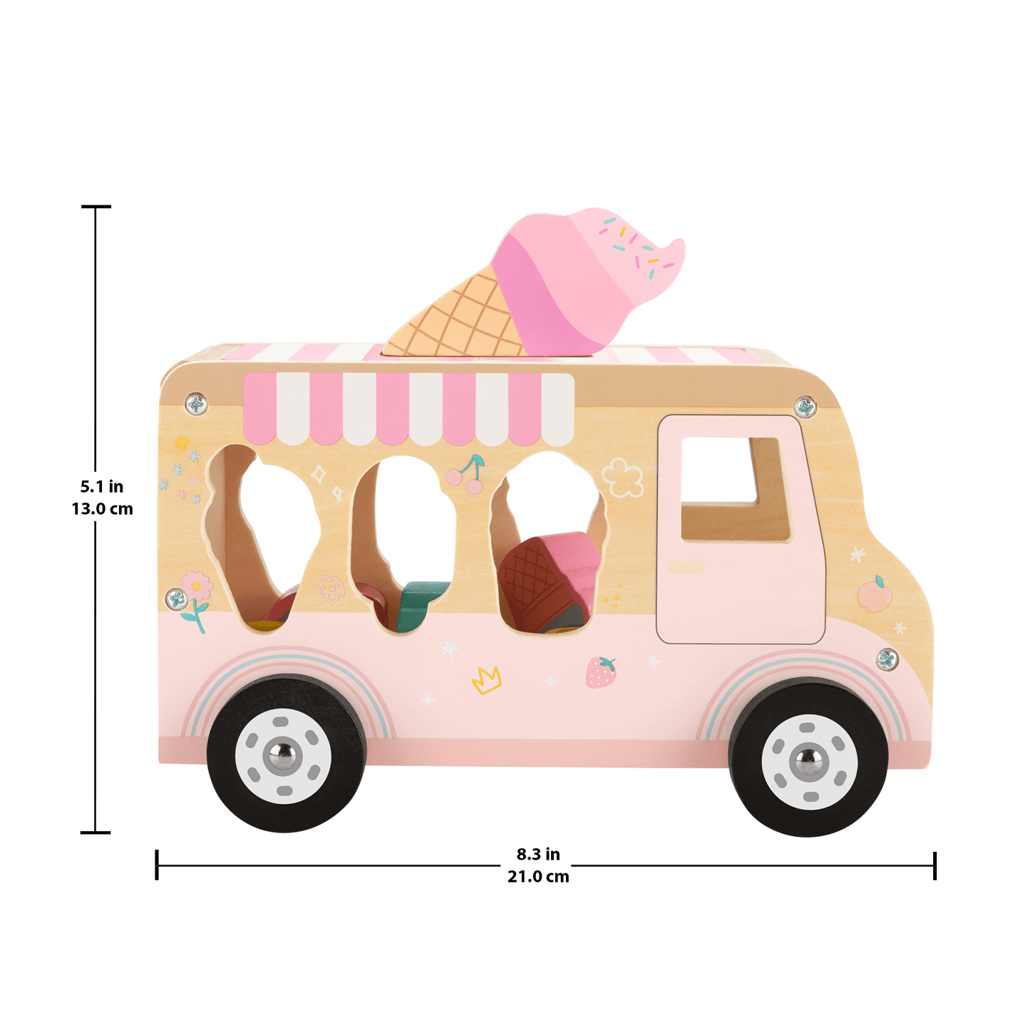 Fisher-Price Wooden Ice Cream Shape Sorter Set For Toddlers & Kids, 9 Wood Pieces