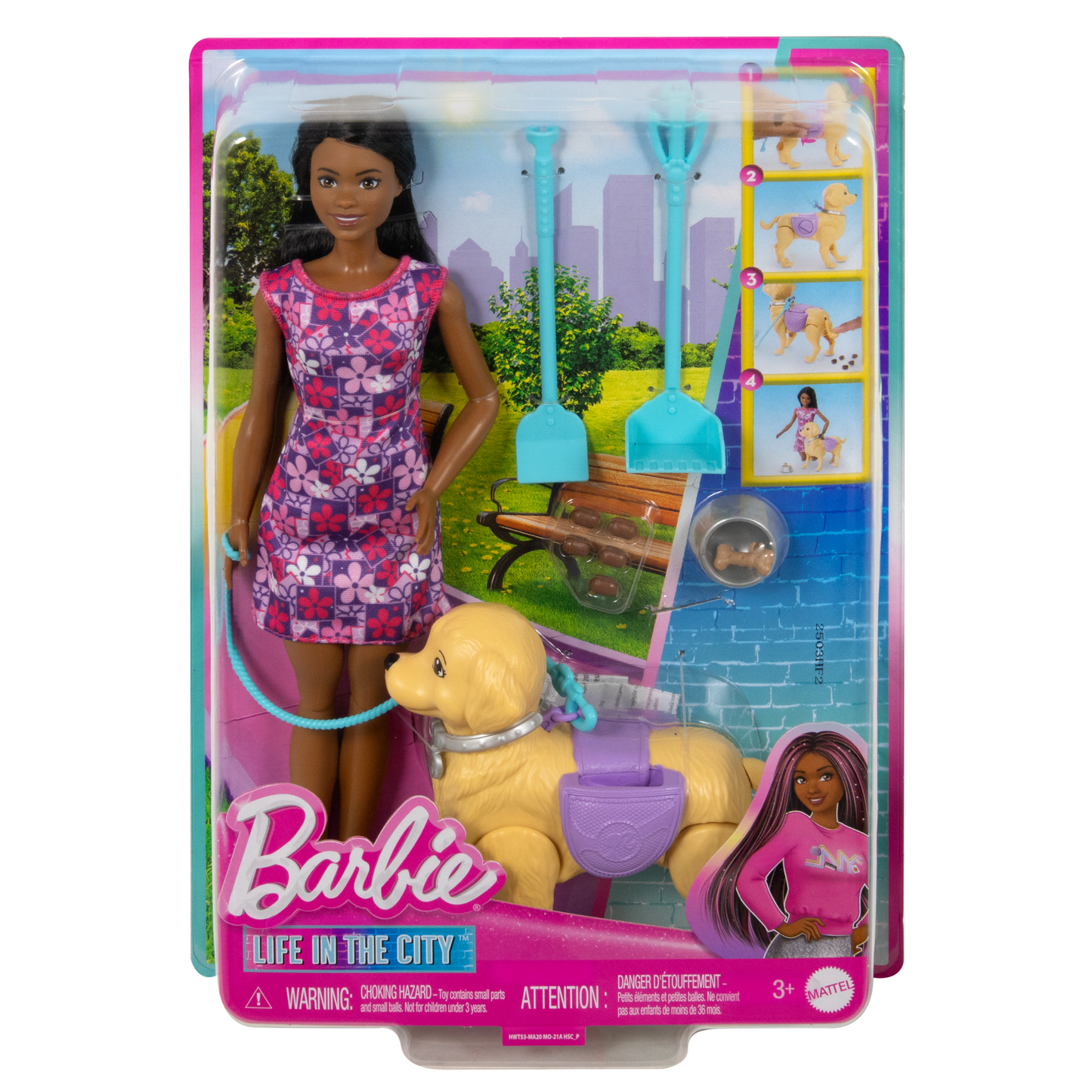 Barbie Life in The City Brooklyn Doll With Walk & Potty Dog, Toy Set With Tail-Activated Pooping Pet Puppy