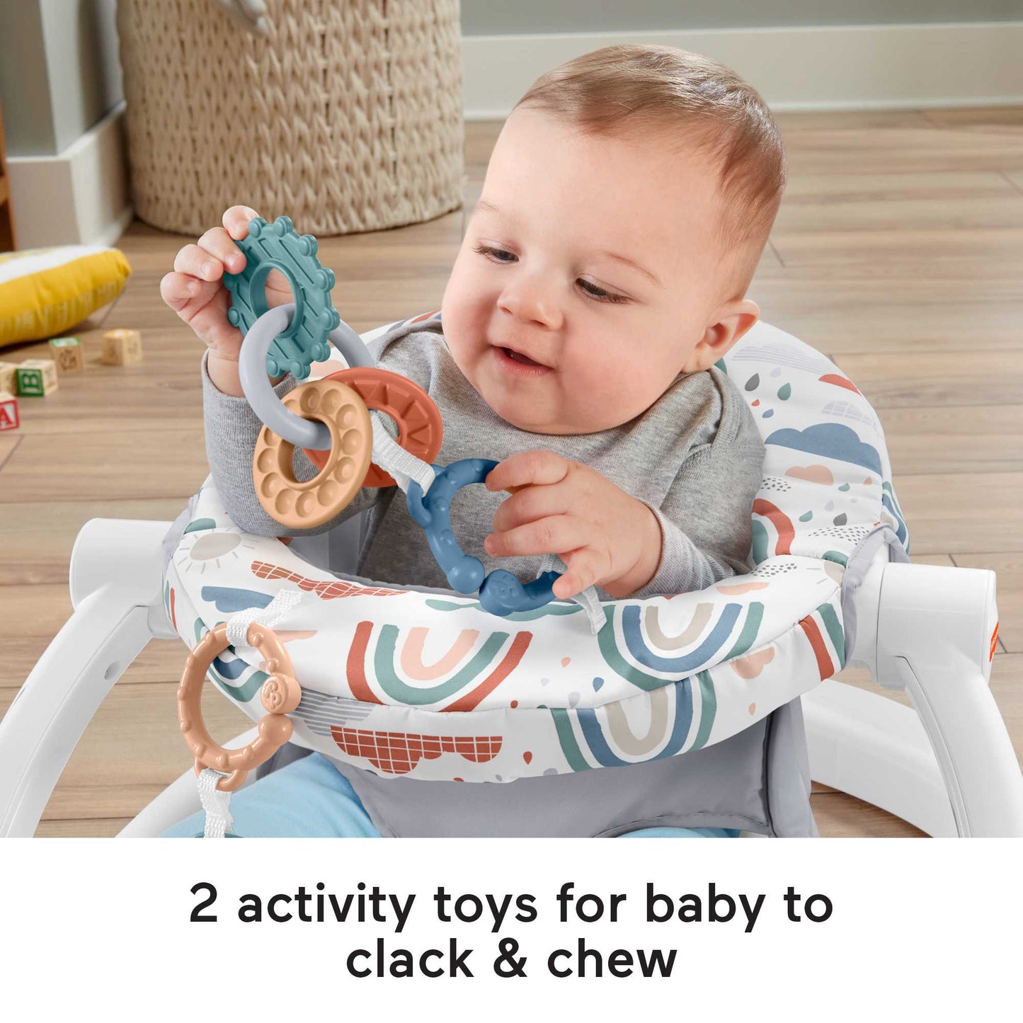 Fisher-Price Sit-Me-Up Floor Seat Portable Baby Chair With Toys, Rainbow Showers