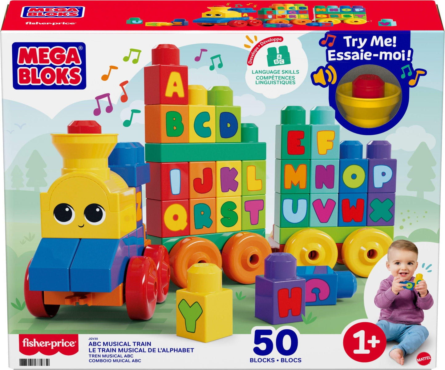 First Builders ABC Musical Train Toy Building Blocks With Music (50 Pieces) For Toddler