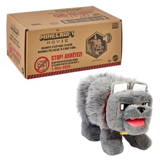 Minecraft Dennis The Wolf Interactive Plush Toy With Sounds & Moving Mouth, Inspired By The Movie