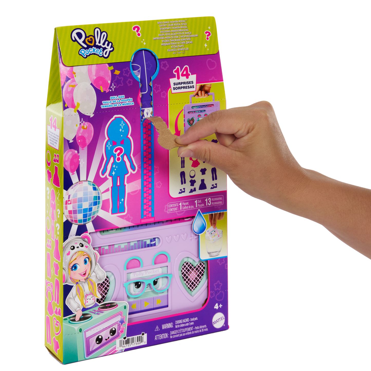 Polly Pocket Disco Dance Fashion Reveal Doll & Playset With Unboxing Surprises & Water Play