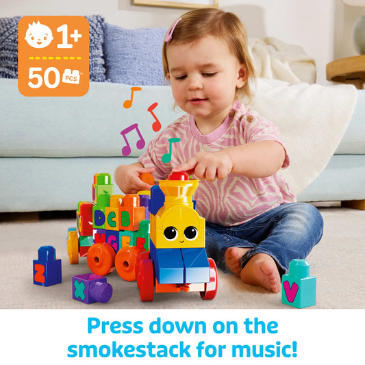 MEGA BLOKS First Builders ABC Musical Train Toy Building Blocks With Music (50 Pieces) For Toddler