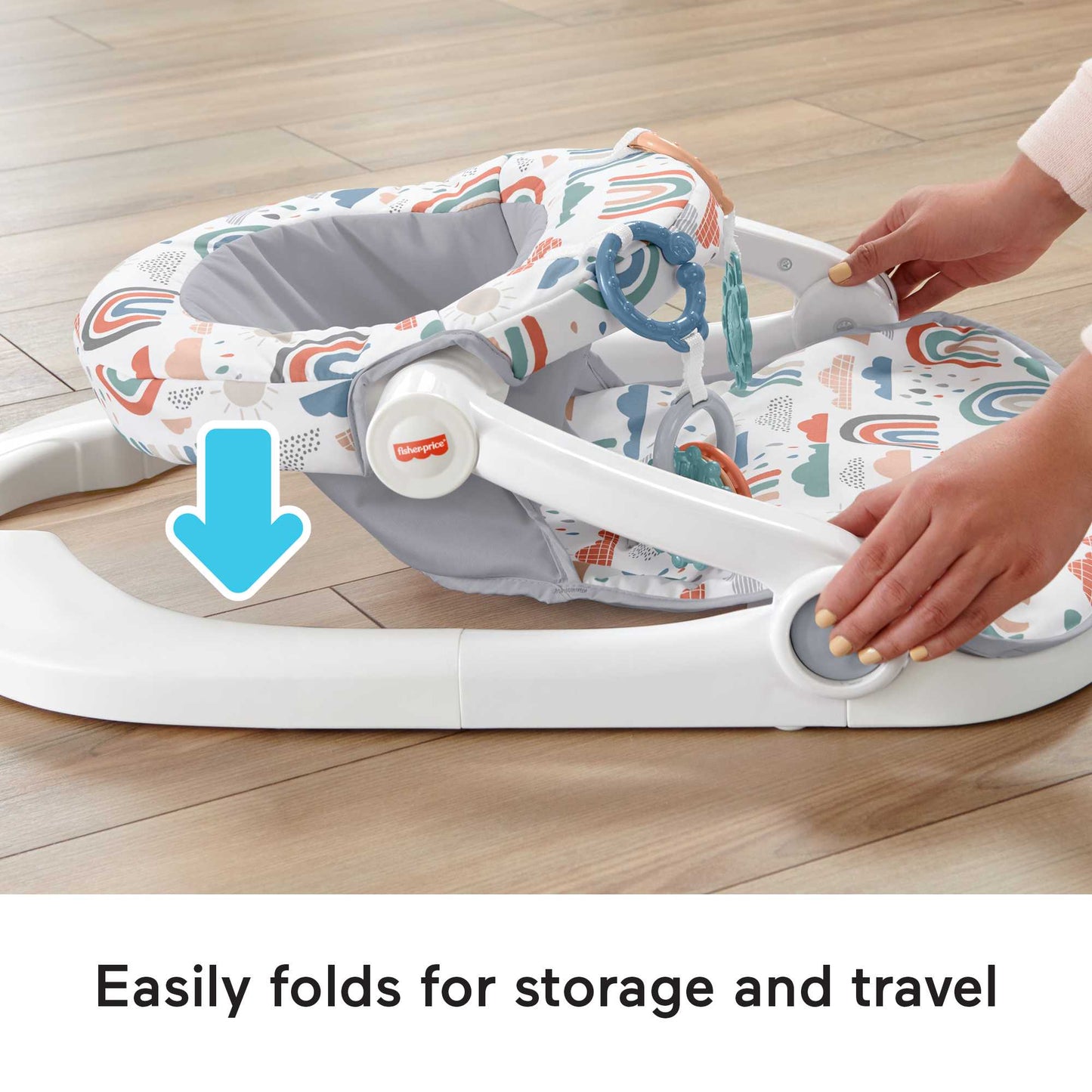 Fisher-Price Sit-Me-Up Floor Seat Portable Baby Chair With Toys, Rainbow Showers