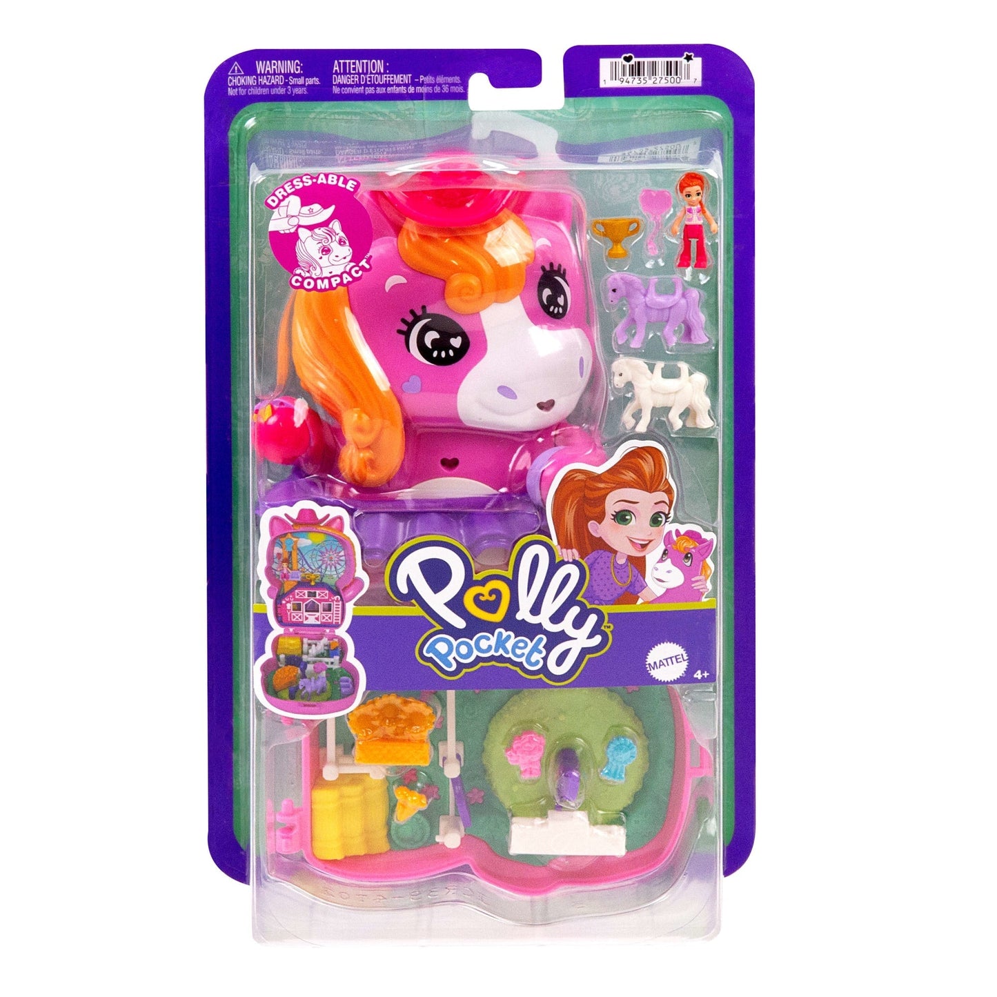 Polly Pocket Pony Rodeo Compact Playset With 1 Micro Doll And Pet Horses, Travel Toy With Food & Styling Accessories